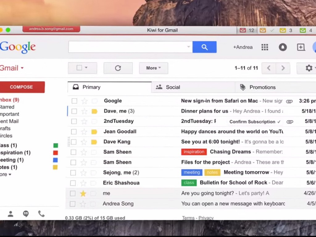 kiwi for gmail problem drive running