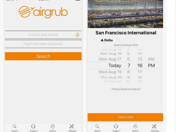 スマホアプリ「AirGrub」の画面サンプル