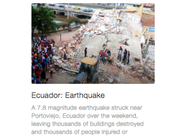 甚大な被害をもたらしたエクアドル地震