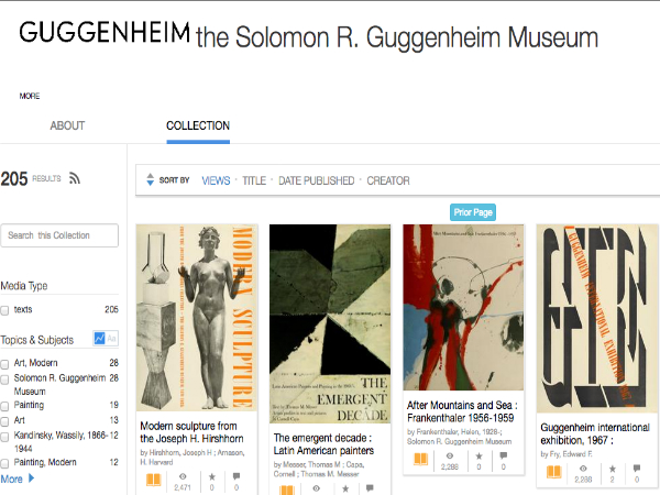 グッゲンハイム美術館の蔵書が公開されているウェブページ
